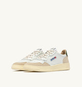AUTRY MEDALIST LOW IN SUEDE E PELLE BIANCA E BRONZE GREEN
