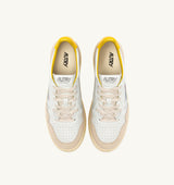 AUTRY MEDALIST LOW IN SUEDE E PELLE BIANCA E GIALLO