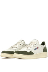 AUTRY MEDALIST LOW IN PELLE SCAMOSCIATA COLORE BIANCO E MILITARY