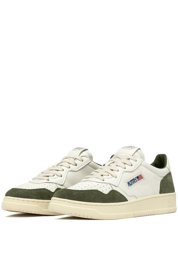 AUTRY MEDALIST LOW IN PELLE SCAMOSCIATA COLORE BIANCO E MILITARY