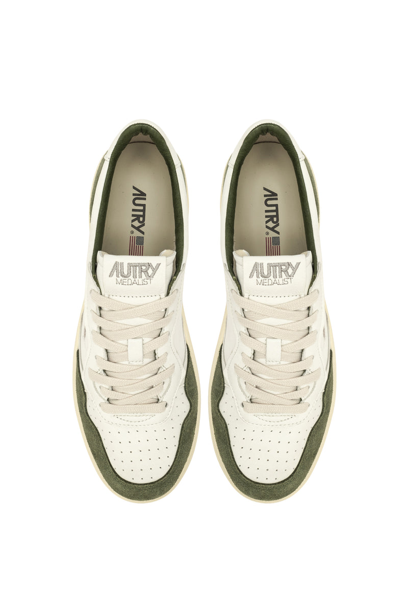 AUTRY MEDALIST LOW IN PELLE SCAMOSCIATA COLORE BIANCO E MILITARY