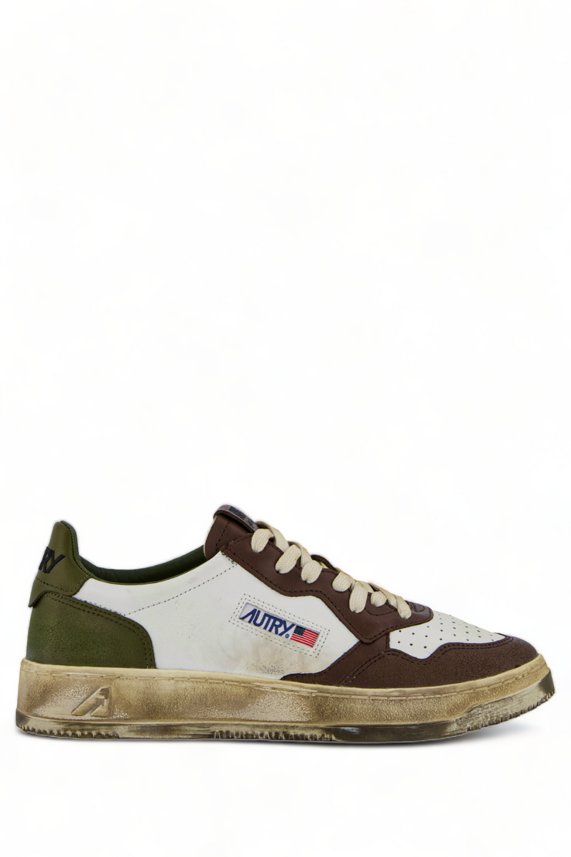 AUTRY MEDALIST LOW SUPER VINTAGE IN PELLE BIANCA MILITARY E MARRONE