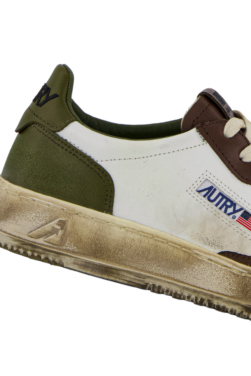 AUTRY MEDALIST LOW SUPER VINTAGE IN PELLE BIANCA MILITARY E MARRONE