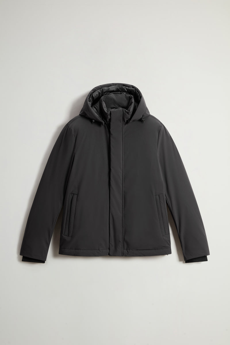 WOOLRICH Giacca in nylon elasticizzato imbottita con cappuccio rimovibile NERO