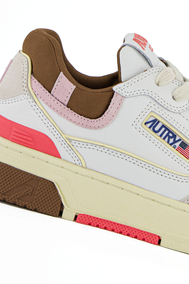 AUTRY  CLC LOW IN PELLE BIANCA, MARRONE E ROSA