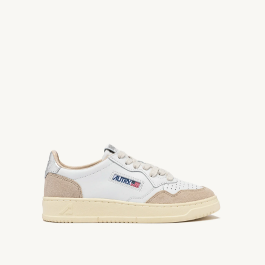 AUTRY MEDALIST LOW IN PELLE E SUEDE BIANCA E ARGENTO
