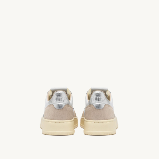 AUTRY MEDALIST LOW IN PELLE E SUEDE BIANCA E ARGENTO