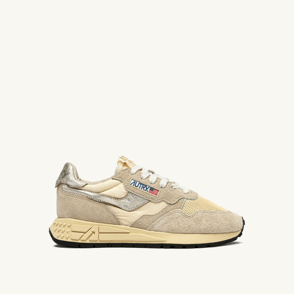 AUTRY  REELWIND LOW IN NYLON SUEDE E PELLE ECRU' E PLATINO