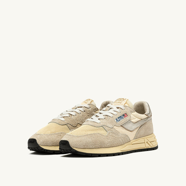 AUTRY  REELWIND LOW IN NYLON SUEDE E PELLE ECRU' E PLATINO